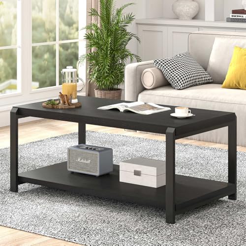 EXCEFUR Black Coffee Table, Modern Rustic Wood Center Table for Living Room, ...