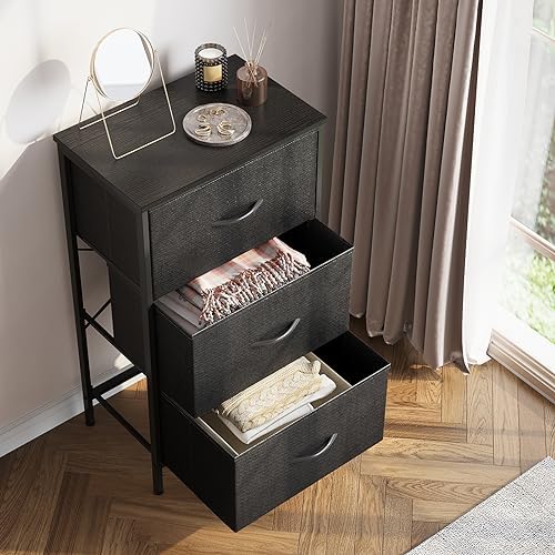 AODK Small Dresser for Bedroom Nightstand with 3 Storage Drawers, Black