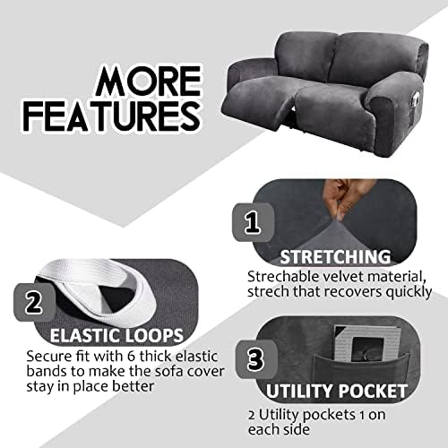 ULTICOR Extra Wide 75-100" 2 Seater Reclining Sofa Slipcover, Velvet Str...