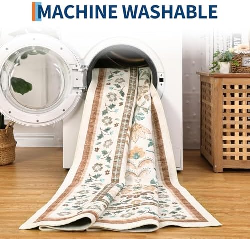 GarveeHome Floral Area Rugs 5x7 for Living Room Machine Washable Beige