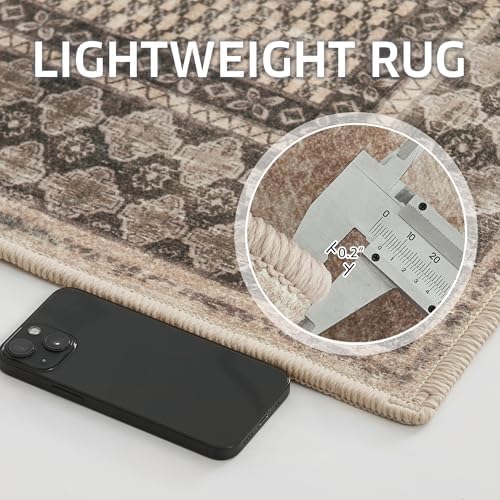 NICETOWN 8x10 Ultra-Thin Brown Oriental Rug for Bedroom, Tumble Washable Area...