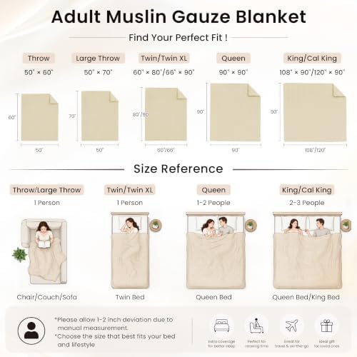 Love's cabin 100% Cotton Muslin Blanket, 6 Layer Lightweight Breathable G...