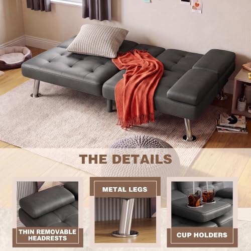 Homall Faux Leather Futon Sofa Bed, Loveseat with Adjustable Backrest