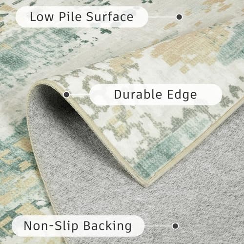 DCX 5x7 Area Rug Living Room: Washable Abstract Indoor Carpet Sage Green