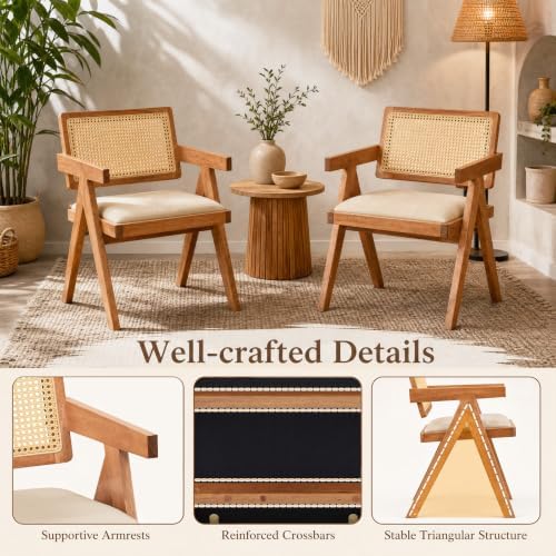 Giantex Rattan Dining Chairs Set of 2, Fabric Kitchen Chairs w/Armrests &...