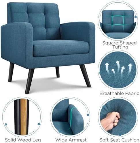 Yaheetech Mid Century Accent Chair Living Room Chair Navy Blue