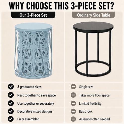 Y&M Outdoor Side Tables Set of 3, Metal Stacking Patio Side Tables for Ou...