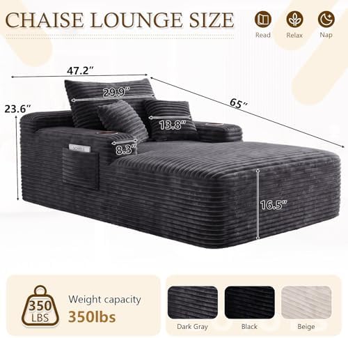 65" Oversized Chaise Lounge Chair Indoor, Boneless Chaise Lounge Chair w...