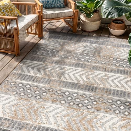 Rugshop Tribal Stripe Indoor/Outdoor Area Rug, Beige, 5' x 7'