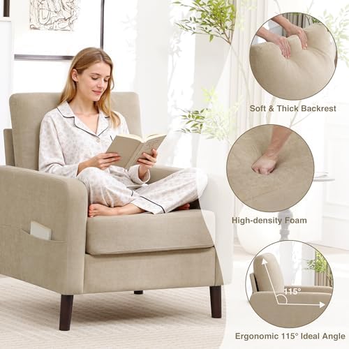 Accent Chair for Living Room, Modern Reading Chair for Bedroom, Upholstered A...