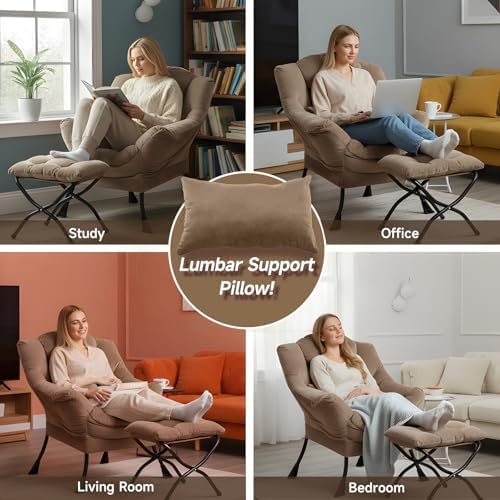 Lazy Chair with Ottoman, Comfy Chair with Pillow,Pure Khaki