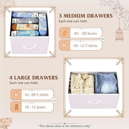 WLIVE Dresser for Bedroom, 7 Drawers, TV Stand, White