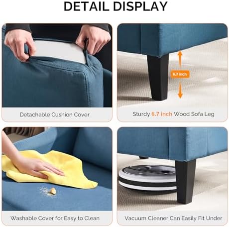 VINGLI Linen Fabric Accent Chairs Set of 2, Navy Blue Modern Upholstered Armc...