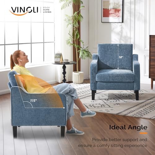 VINGLI Navy Blue Accent Chair Chenille Upholstered Armchair for Living Room