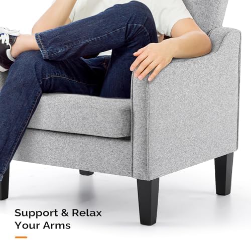VINGLI Accent Chair, Linen Upholstered Grey Armchair for Living Room