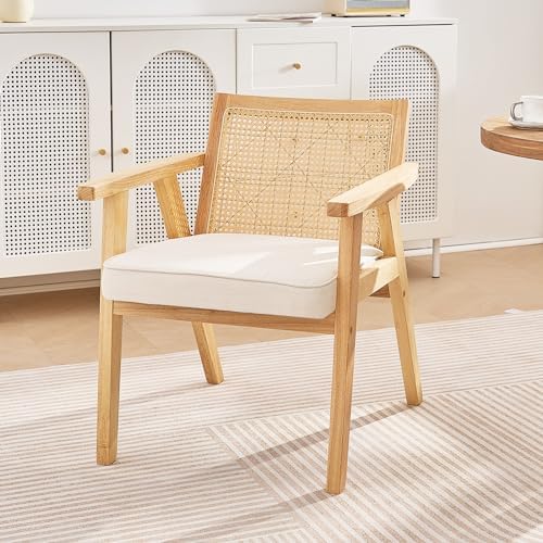 VEVOR Mid Century Modern Rattan Chair, Upholstered Velvet Accent Chair with R...