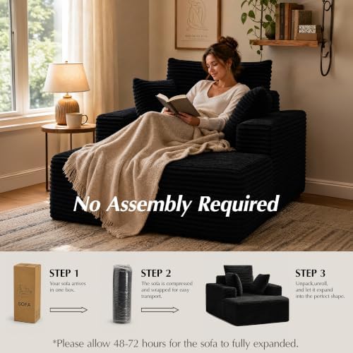 Boneless Couch Chaise Lounge Chair, 54" Oversized Cloud Sofa with Deep S...
