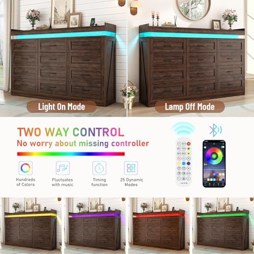 71" Wide 46" Tall Large Farmhouse 12 Drawers Dresser for Bedroom wi...