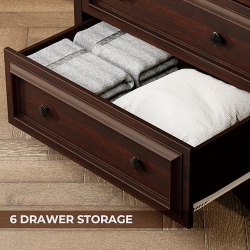 VVFLU Farmhouse 6 Drawer Dresser, 48" Tall Dresser Chest of Drawers with...