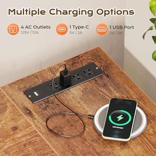 Huuger 63 Inch L Shaped Desk with Power Outlets and USB-C Port, 0.95 Inch Thi...