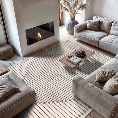 Rugshop Abstract Line Pattern Neutral Decor Area Rug Beige 7' 10" x ...