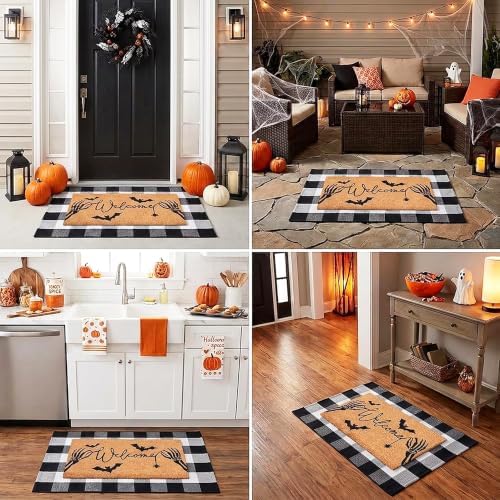 Halloween Welcome Door Mat Combo Set, Skeletal Hand Coco Coir Doormat -28&quo...