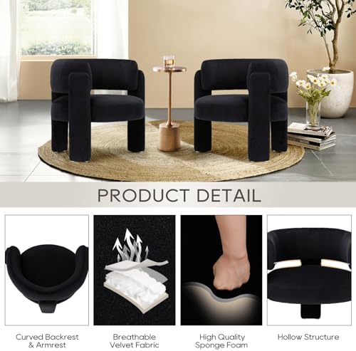 COLAMY Modern Velvet Accent Chairs Set of 2, Upholstered Barrel Chairs, Comfy...