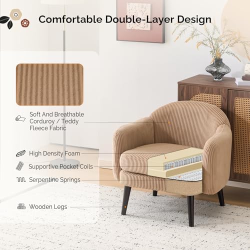 VINGLI 30.3" Wide Modern Barrel Accent Armchair with Track Armrest, Soli...