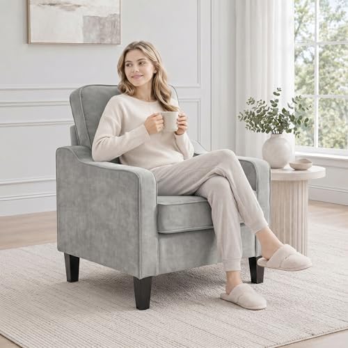 Accent Chair for Living Room, Modern Reading Chair for Bedroom, Light Grey