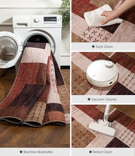 YIHOUSE Modern Geometric Patchwork Rugs for Living Room, Brown Washable 6x9 A...