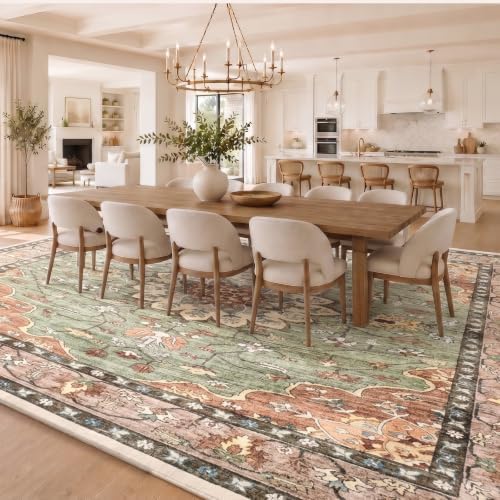 10x14 Washable Area Rug, Large Vintage Distressed Medallion Rugs
