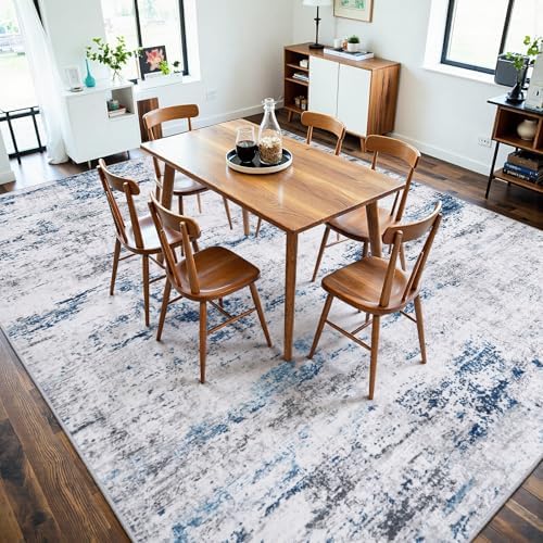 10x14 Area Rugs for Living Room Large Washable Rug White Gray Blue