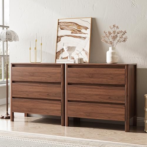 MAISONARIA Walnut 3 Drawers Dresser for Bedroom, 31.4" Wide Wood Dresser