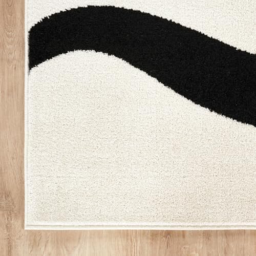 Abani Black and Cream Area Rug | White Abstract Swirl Wave Carpet | 8' x ...
