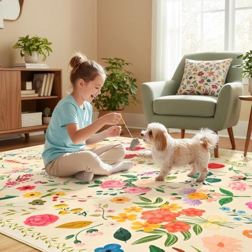 ISEAU 6x9 Area Rug for Living Room,Washable Rugs for Bedroom Dorm, Beige