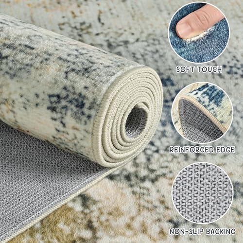 Beraliy Washable 6x9 Abstract Area Rugs for Living Room Bedroom, Blue
