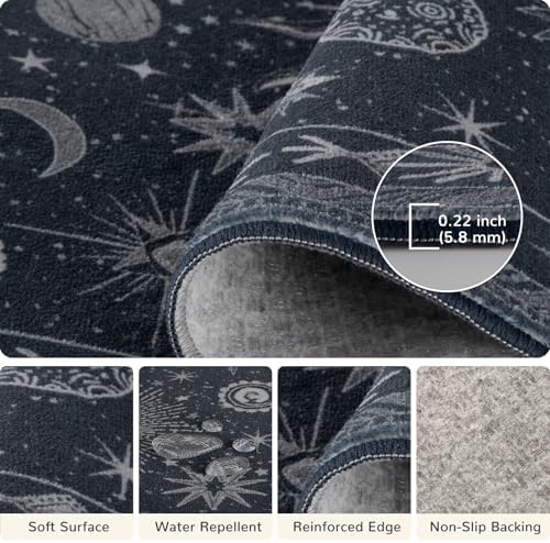 Vacuum-Friendly, 5x7 Washable Area Rug, Blue Gray White