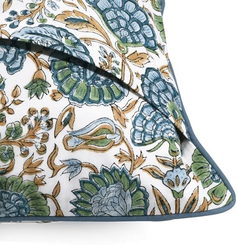 Ridhi Block Print Asparagus Green Pillow Cover 20" x 20" (Pack of 2...