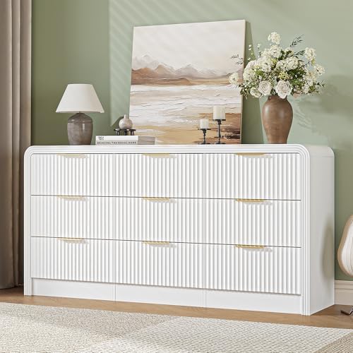 Decofy Fluted 9 Drawers Dresser, 63'' Wide Chest of Drawers for Bedroom
