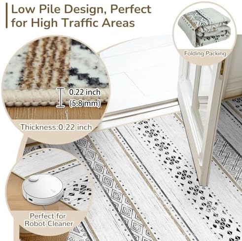 8x10 Washable Area Rugs for Living Room Boho Bedroom Rug Black/Brown