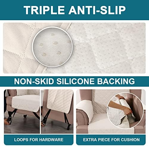 Turquoize 100% Waterproof Wing Chair Cover Wing Armchair Slipcovers, Ivory