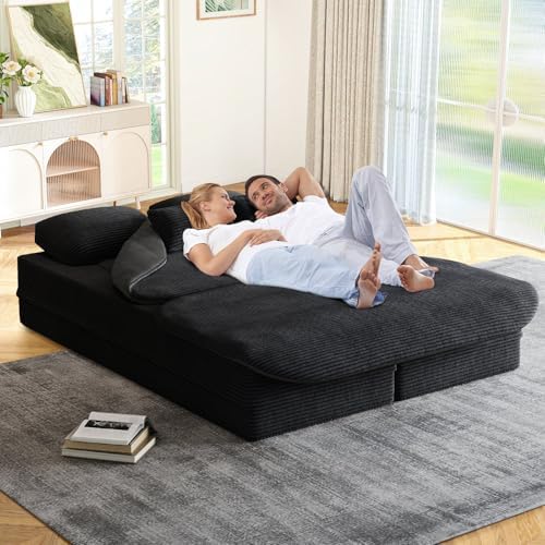 Antetek Convertible Sleeper Sofa, Modern Folding Futon Corduroy Floor Foam Co...