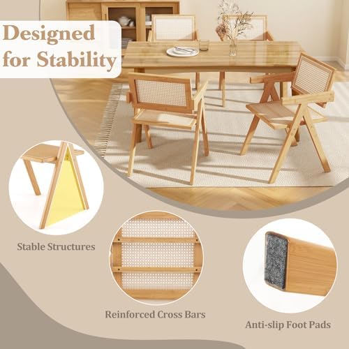 GIANTEX Rattan Dining Chairs Set of 4, Boho Cane Living Room Chairs, Max Load...