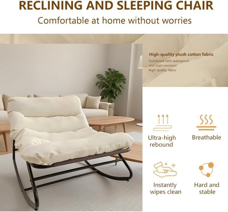 Oversized Papasan Rocking Chair with Plush Cushion, 350 Lbs Weight Capacity S...