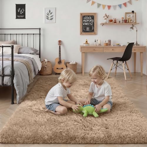 8x10 Area Rug Living Room Bedroom: Fluffy Plush Shag Carpet Beige