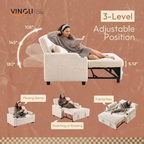 VINGLI Loveseat Sleeper Sofa Couch with Pull Out Chair Bed for Living Room