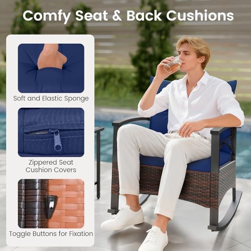 Tangkula 3 Pieces Wicker Outdoor Rocking Chairs Set