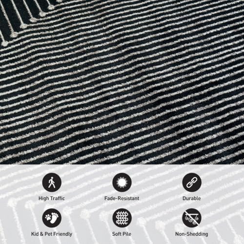 Rugshop Contemporary Bohemian Stripe Area Rug 7'10" x 10' Black