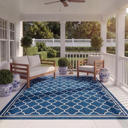 SAFAVIEH Courtyard Collection 8' x 11' Navy/Beige CY6918 Trellis Indo...