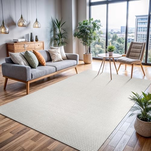 CAMILSON Easy Jute Rug 9x12, Large Indoor Outdoor Off-White Farmhouse Area Ru...